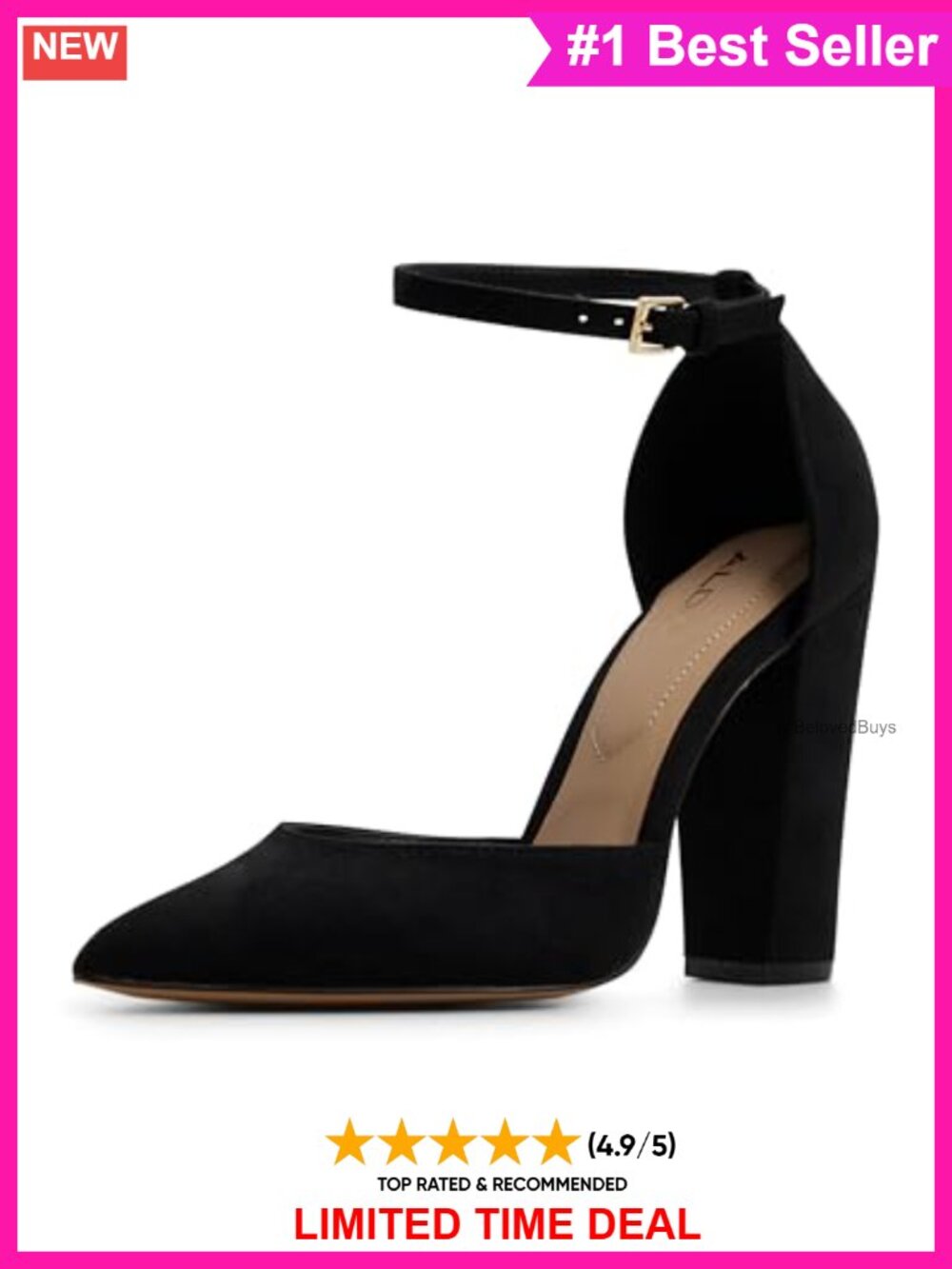 Block Heel Ankle Strap Pumps Faux Suede
